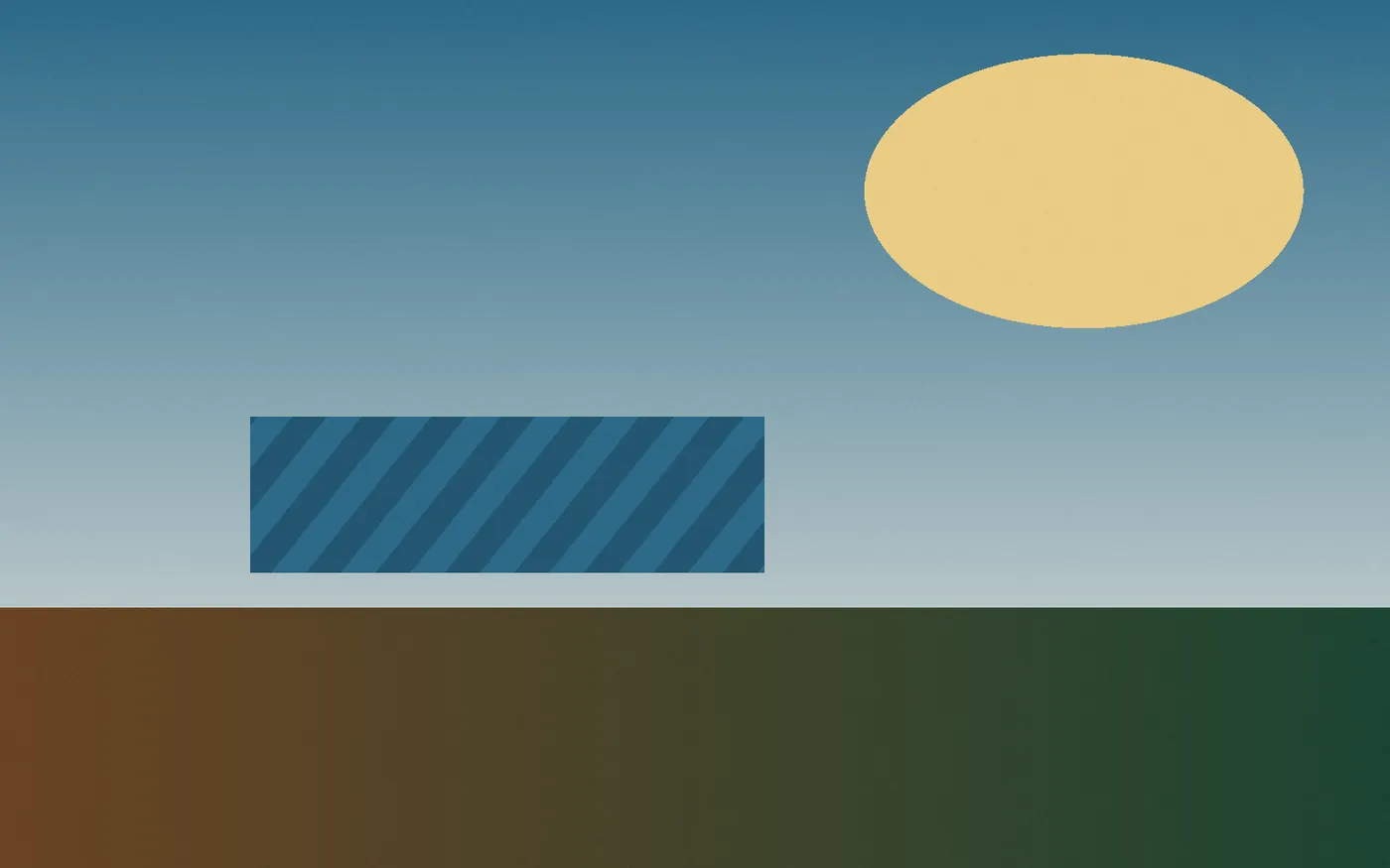 Stylised sun, roof and solar-panel geometry in eucalyptus and sky tones